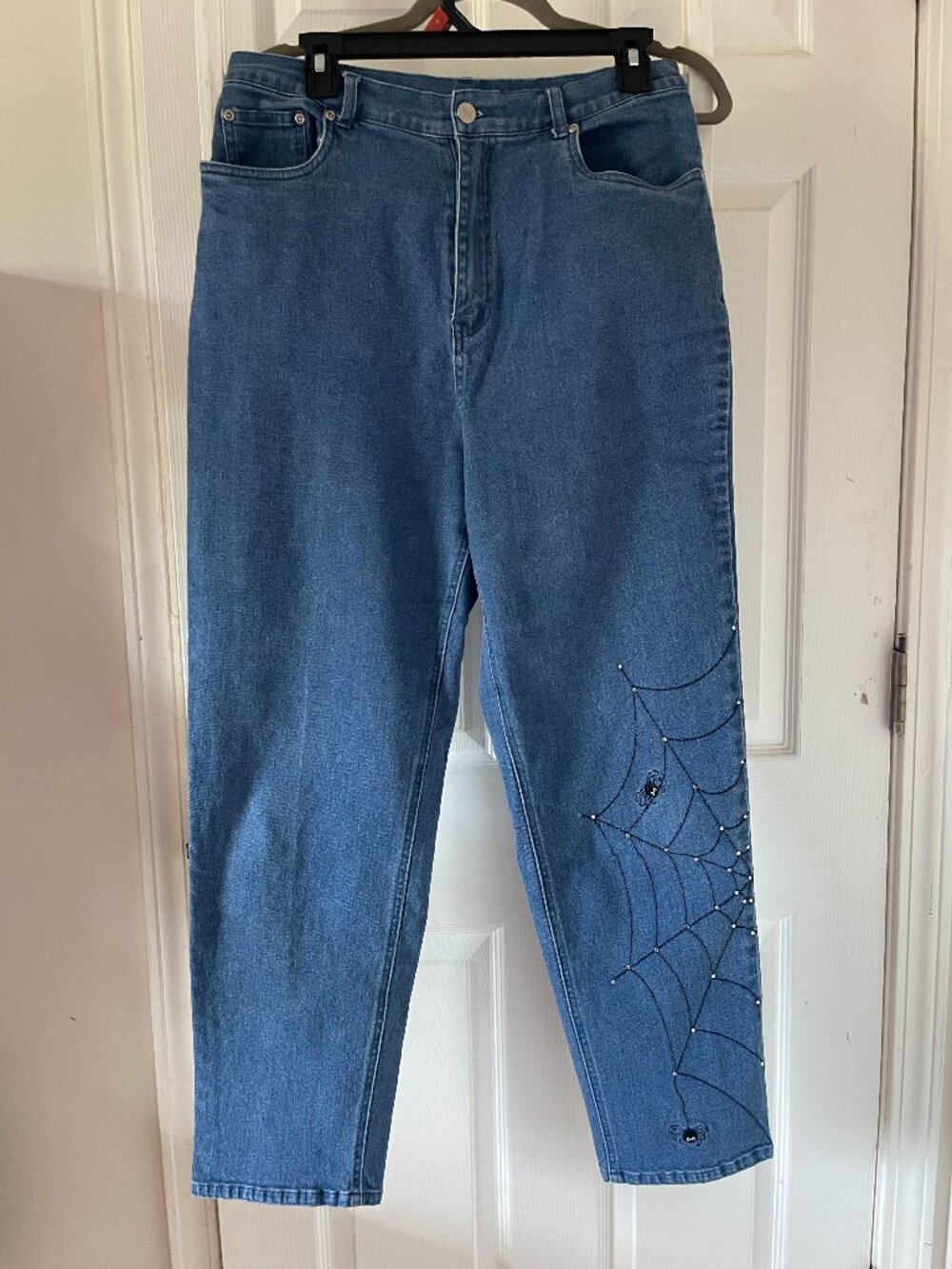 VTG Quacker Factory Halloween Spider Web Rhinestone Jeans Sz 14 High Rise